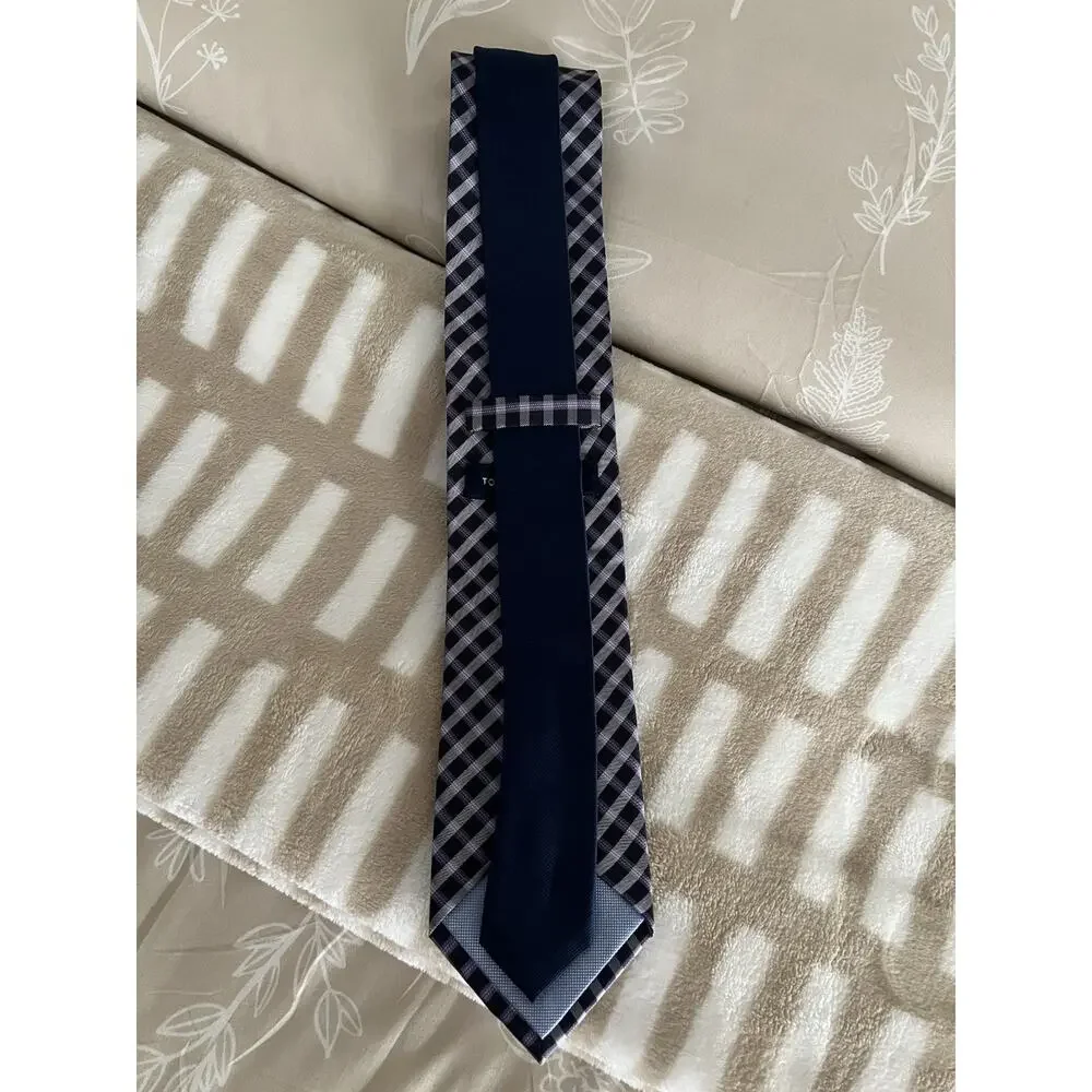 Tommy Hilfiger Mens Tie Purple Blk Plaid Silk Blend